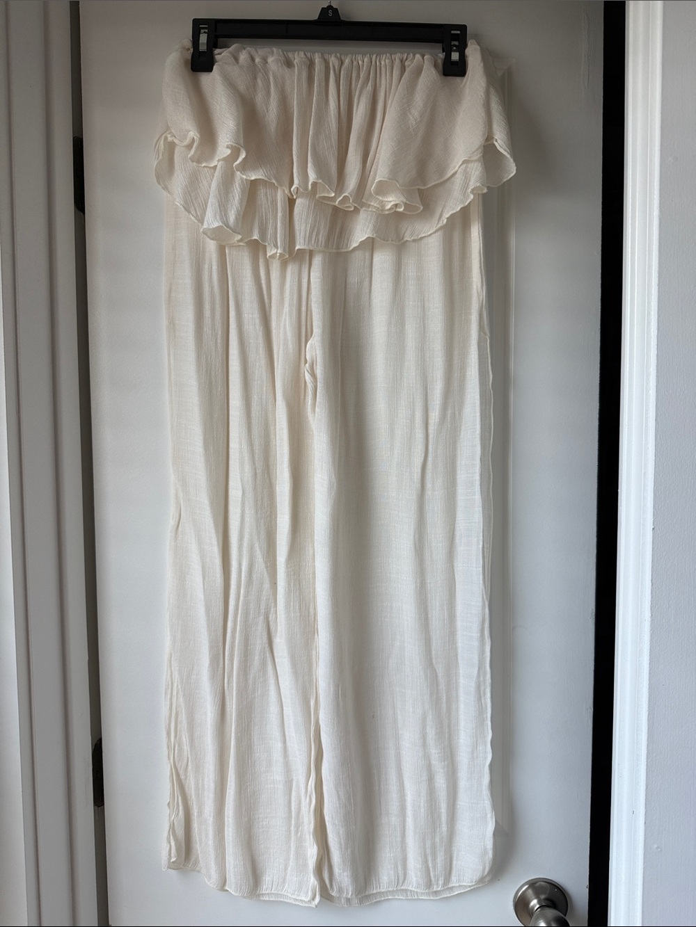 Cream Ruffle-Waist Wide-Leg two piece